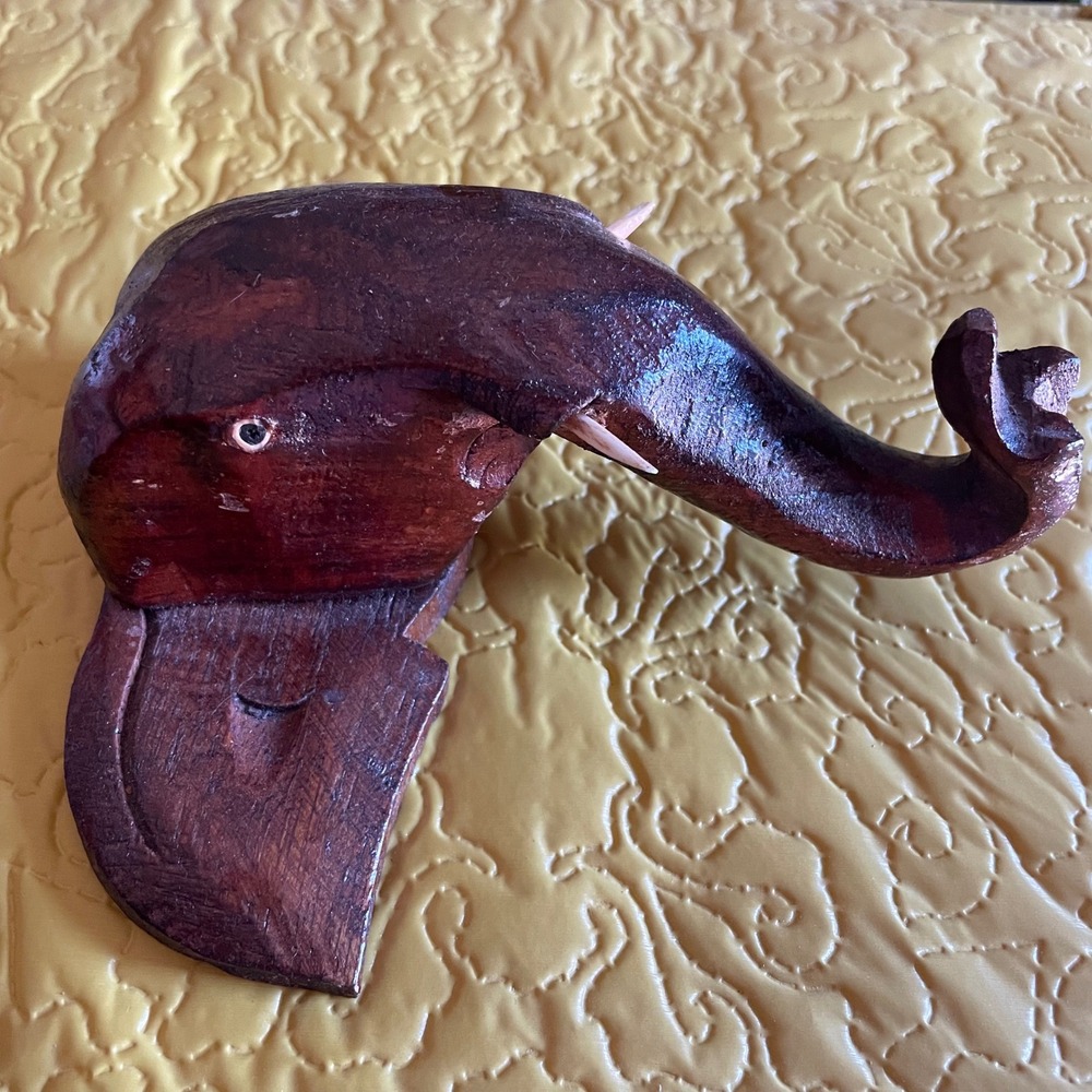 Konark hand carved vintage wood Elephant head tusk Wall Hanging India  Decor Art - Picture 4 of 10